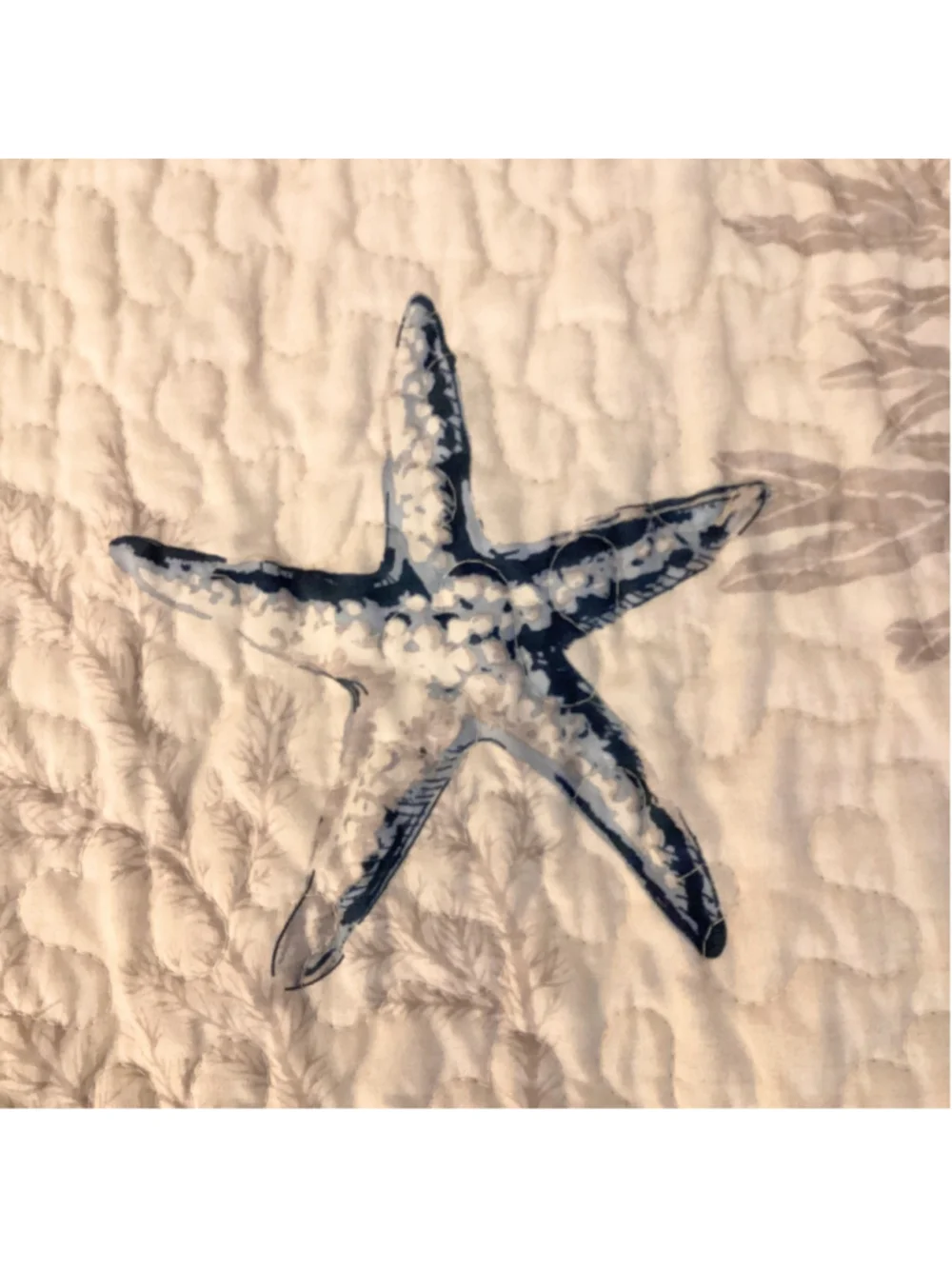 Nautical Coastal King Quilt & Shams Shell Starfish Pattern Blue Reversible